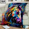 1PC Custom Name Colorful Horse Portrait Flannel Blanket Versatile,all-season Throw Suitable for the Living Room,bedroom,camping,travel,and Gift