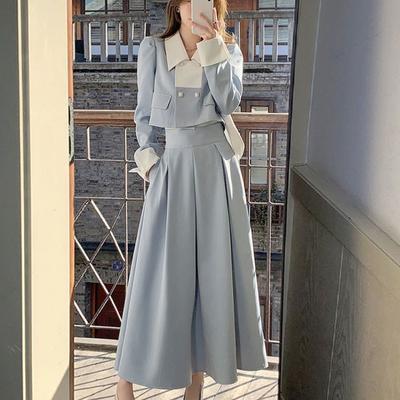 Costumes élégants pour femmes, mode coréenne, Blazer Vintage à manches longues + jupes longues taille haute, ensemble 2 pièces pour dame de bureau, printemps