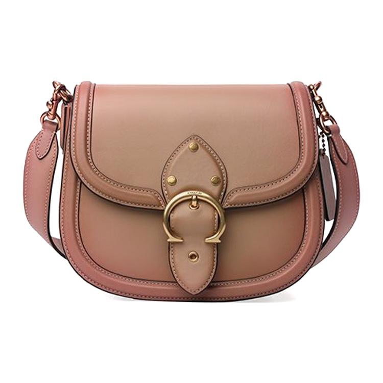 New COACH Beat Tanned Leather Saddle Bag, Shoulder Bag, Crossbody Bag Medium Women's Taupe C3738-B4TP