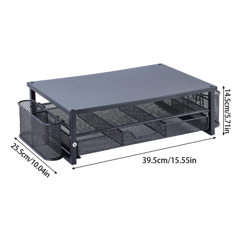 Computer Monitor Stand with Drawer and Side Storage Metal Screen Stand Multifunctional Desk Shelf for Computer Laptop