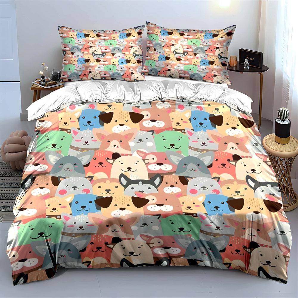 A Large Collection Of Cartoon Dog Patterns Bedding Set 1 Duvet Cover 2 Pillowcases For Adult And Children Luxury Gift Full Size