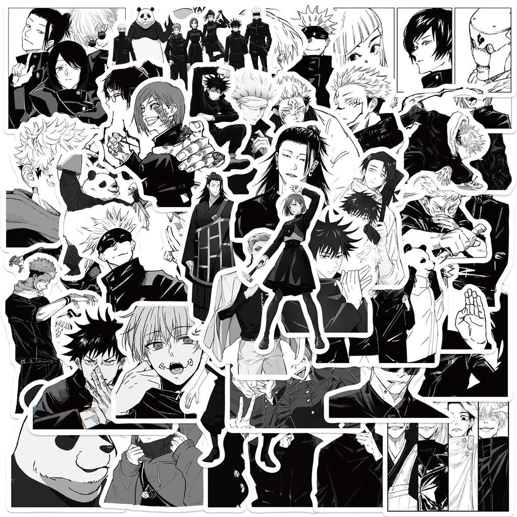 50PCS Anime Jujutsu Kaisen Stickers Black and White Style Graffiti Decals DIY Car Phone Laptop Skateboard Cool Sticker Toy