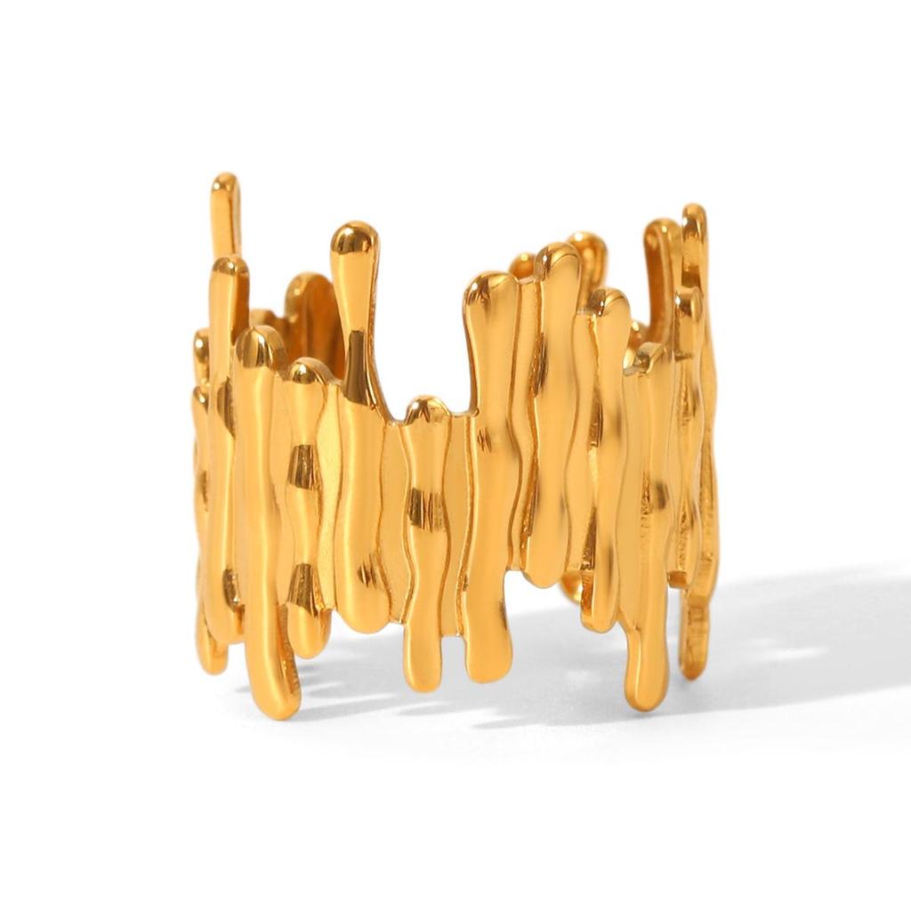 18K Gold Stainless Steel Open Ring for Women, Non-Fading Irregular Titanium Steel Design, High-End Ins Style Jewelry.