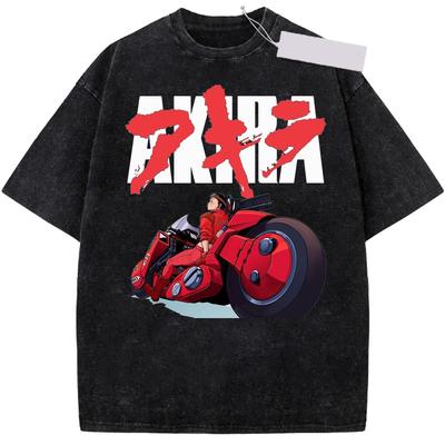 T-shirt a Maniche Corte da Uomo Anime Akira Grafica Streetwear Cotone Lavato Vintage Top Casual Estivo Manga Giapponese Abbigliamento Y2k