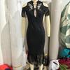 2026 new European and American style black embroidered fringed hip dress slim and thin dress skirt off-the-shoulder fringed skirt