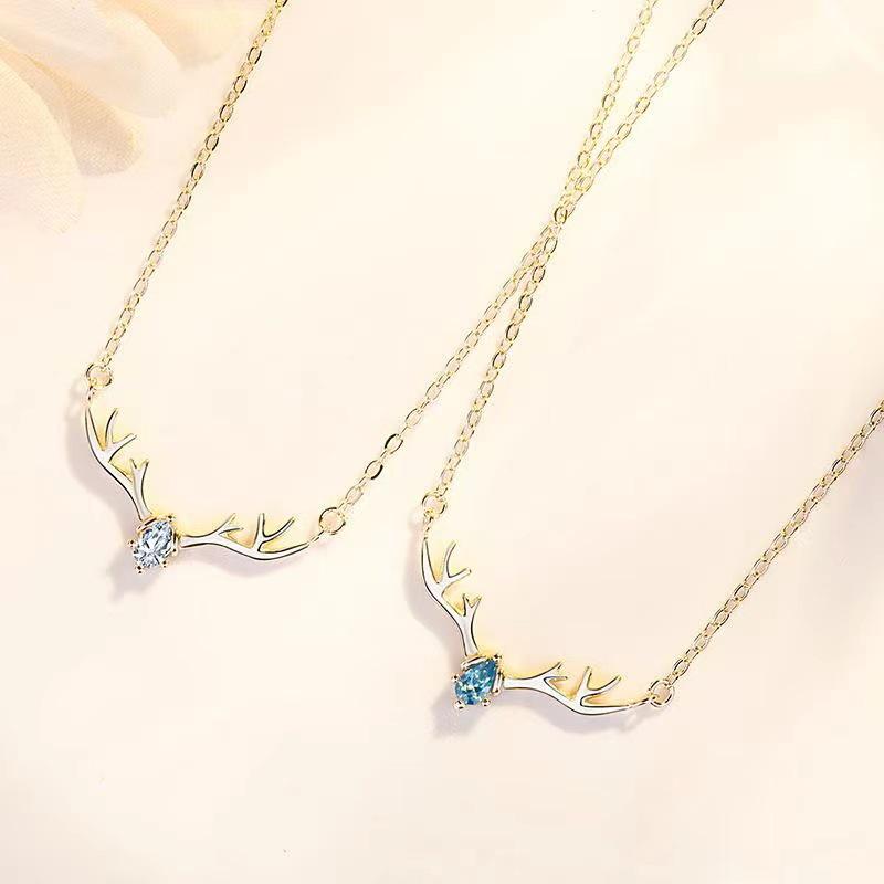 Rhinestone Reindeer Antler Necklace - Women's Clavicle Chain, Korean Style, Simple Personality Accessories, Christmas Gift.