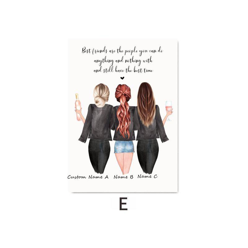 Custom Name Canvas Print Best Friends Wall Art Poster Nordic Canvas Painting Best Friend Love Friendship Picture Room Home Decor