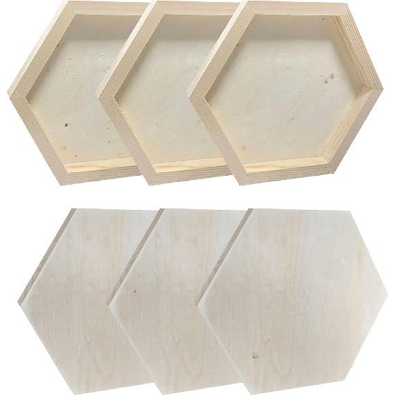 Hexagon Wood Canvas for Crafts, Framed Wooden Panel Boards for Painting (8x9 in,6 Pack)