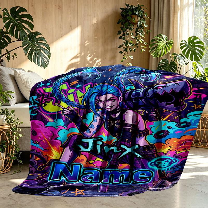 Custom Name Personalized Jinx League of Legends Print Blanket, Home Decor, Bedroom, Sofa, Camping, Couch, Gifts for Birthday Christmas