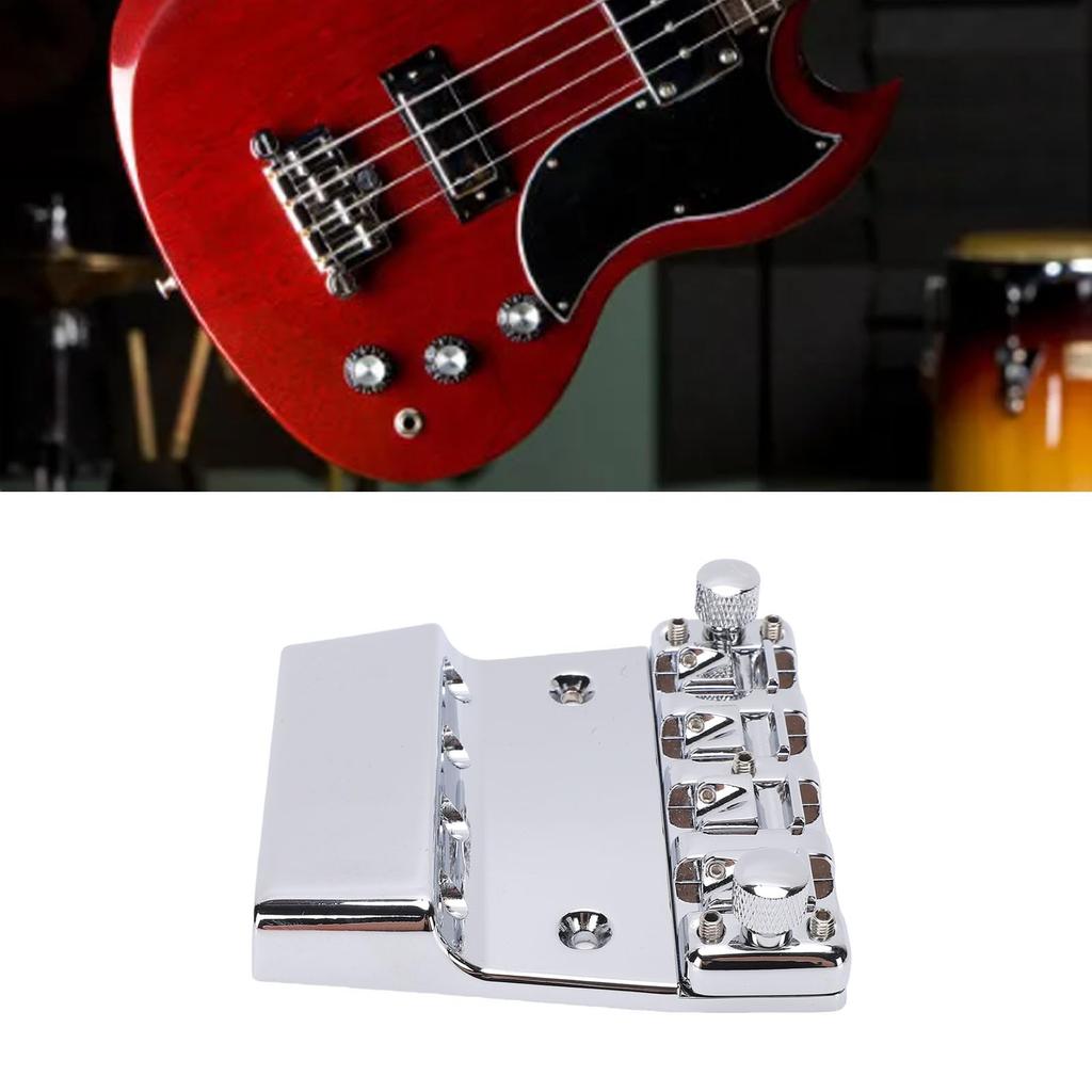 Luocute Bass Bridge for 18mm Zinc Alloy Saddle Assembly Rickenbacker, 4-String, Adjustable, Chromium-Plated