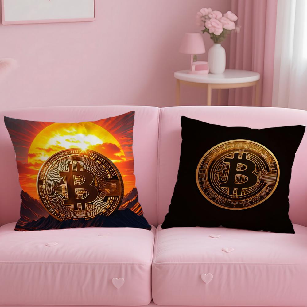 classic virtual currency Bitcoin Cushion Cover Soft  EasyWash Pillow Case  Versatile for Couch Bed Travel and Office