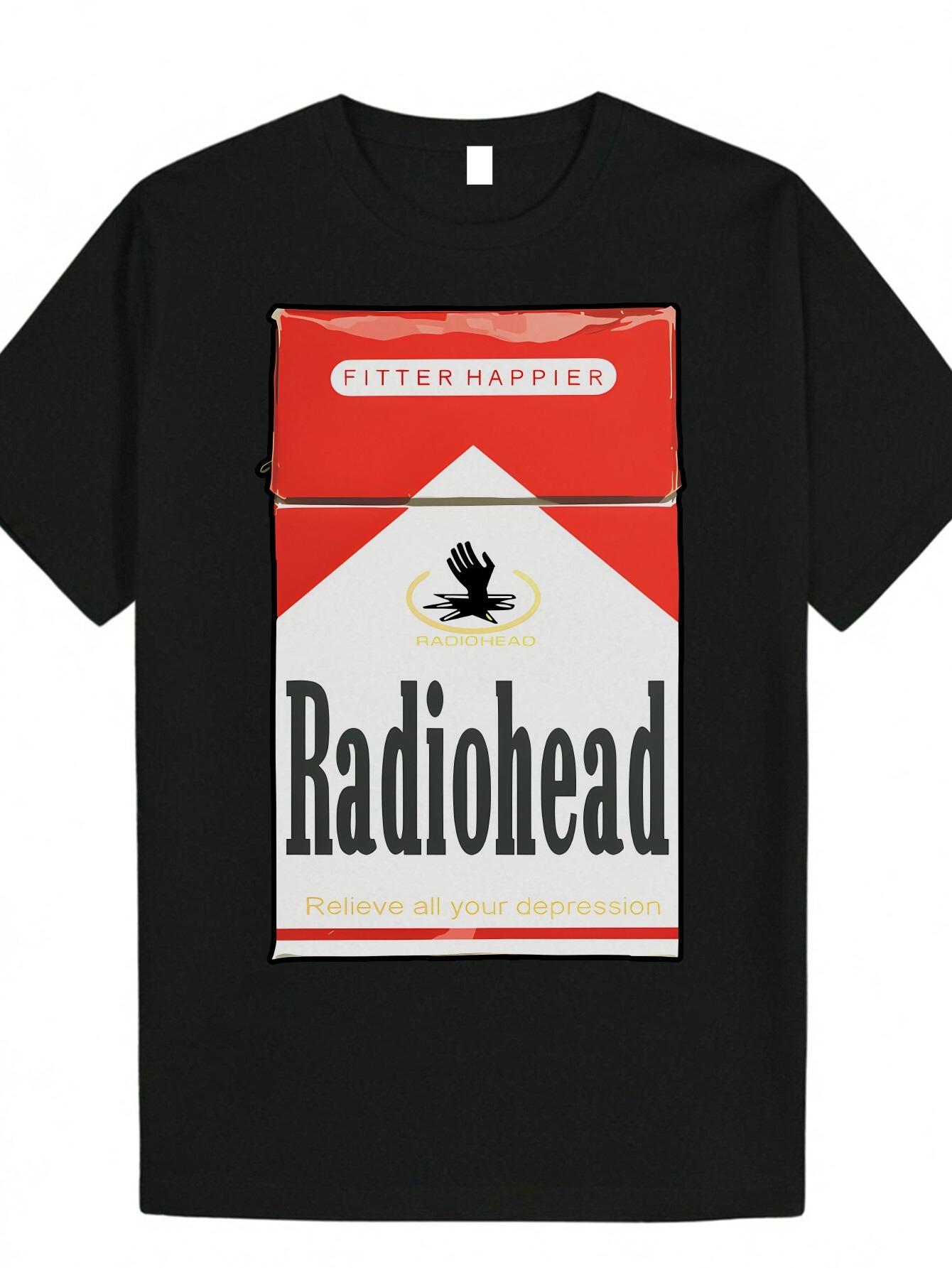 

Винтажная футболка с паттерном Radiohead Мужская модная повседневная одежда Футболка с коротким рукавом Свободная удобная футболка Повседневная мужская одежда S