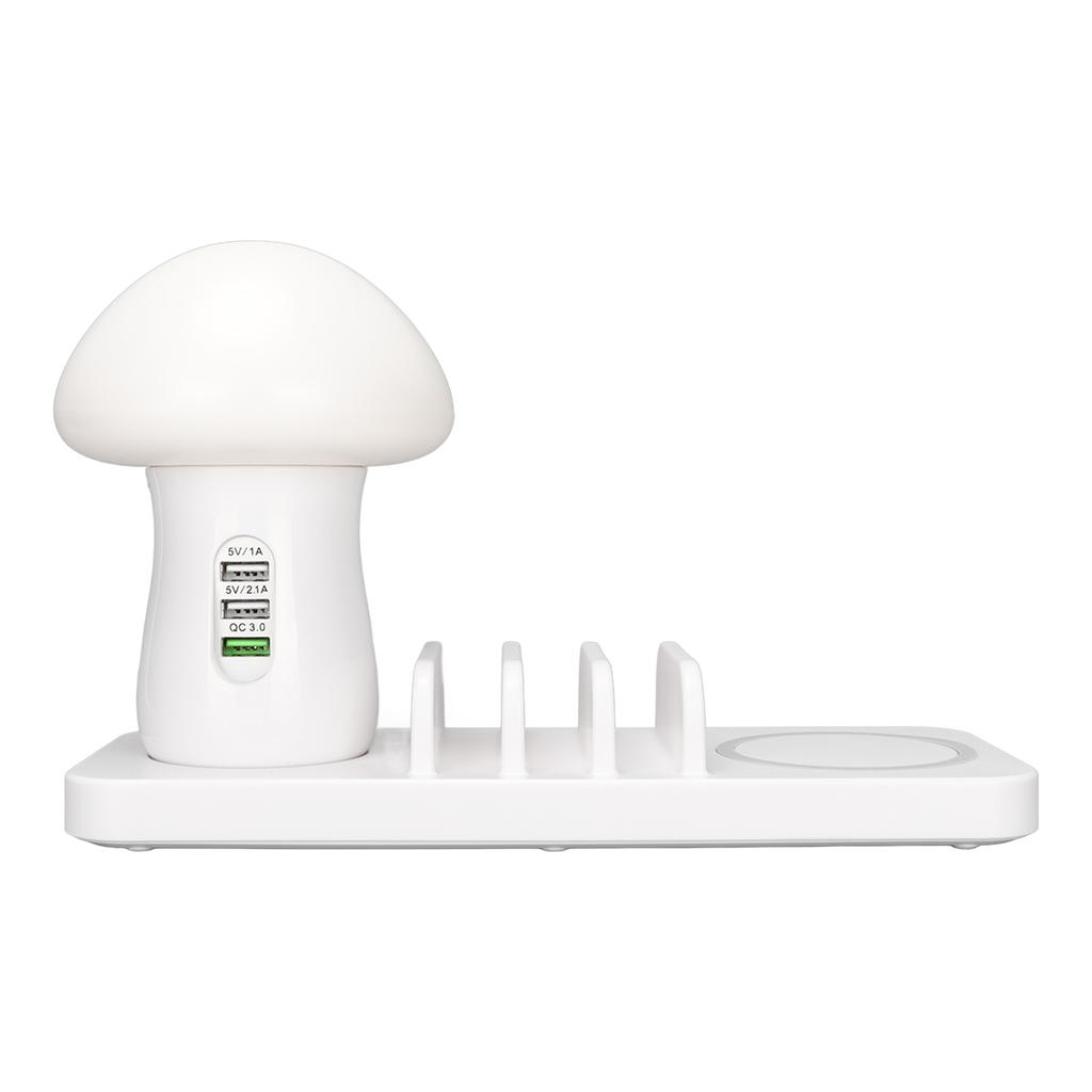 Wireless Charging Stand 10W USB Fast Charge Mushroom Night Light Multiport Wireless Phone Charger