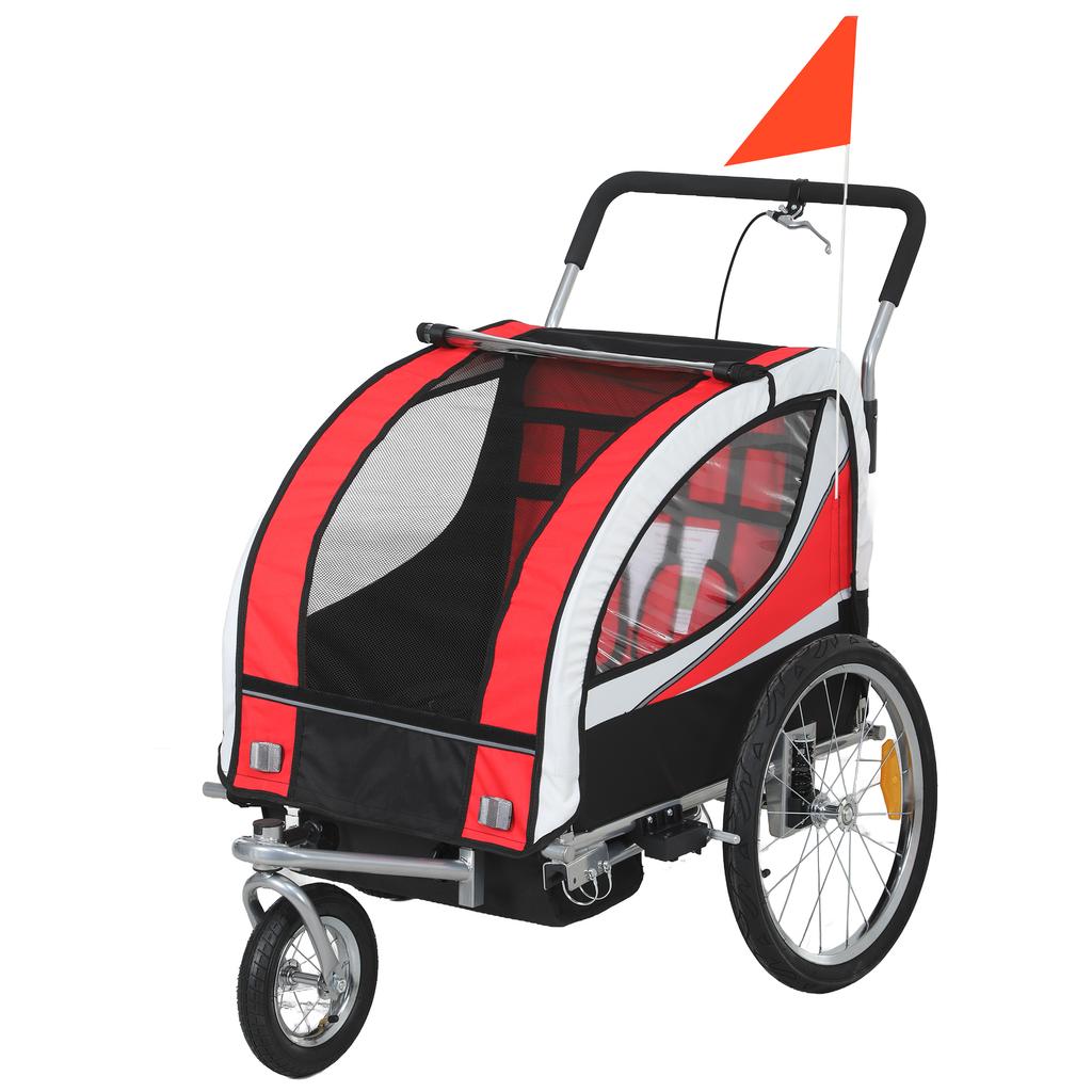 Baby Bike Trailer, Child Bicycle Trailer with 5 Point Harness, Steel Frame, Reflectors, Safety Flag, Hitch Coupler, Red