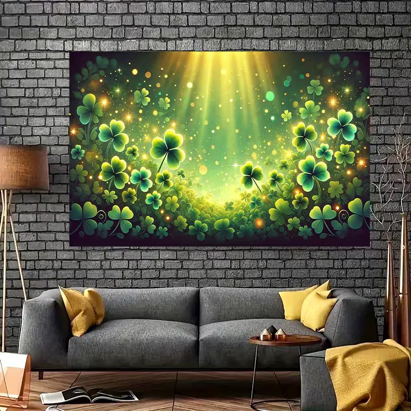 2D Holiday Background Cloth Sparkling Shamrock Banner for St. Patrick's Decor