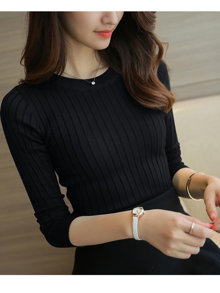 

Жіночий светр з високою еластичністю і однотонною водолазкою. Модний светр. Жіночі тонкі сексуальні в’язані пуловери з низом. L чорний