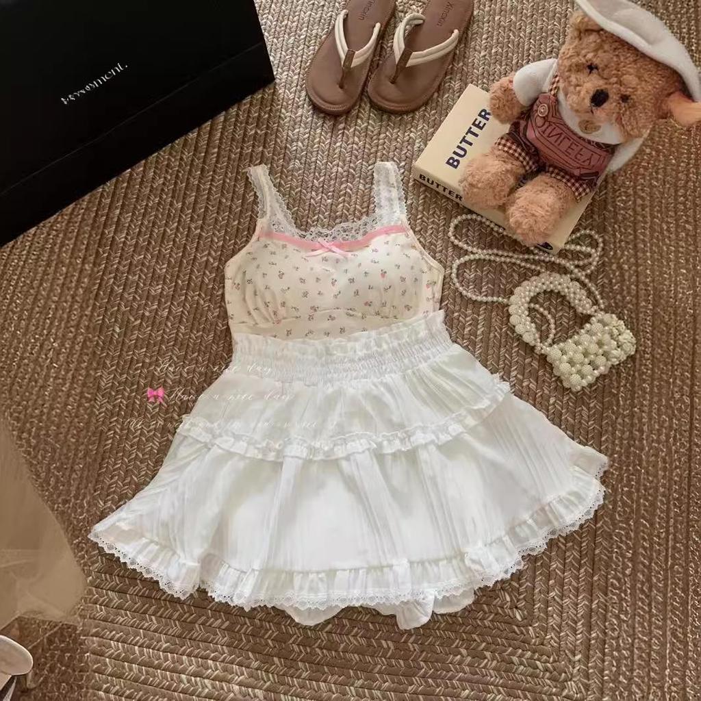 2024 Summer Women's A-Line French White Lace Puffy Skirt
