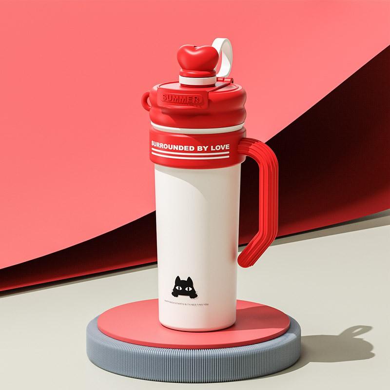 700ml Stainless Steel Insulated Tumbler With Straw Tea Infuser Handle Women Office Travel Outdoor Use