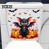 Removable Toilet Decals Halloween Decals, Cute Cartoon Bat in Suit & Black Crow with Witch Hat, Waterproof Peel-off Stickers Seat Cover Decor