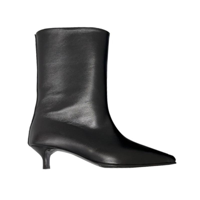 Fashion 2025 New Women Heeled Short Boots Fashion Leather Pointed Toe Shoes Designer Elegant Dress Pumps Winter Classical Zapatos Mujer