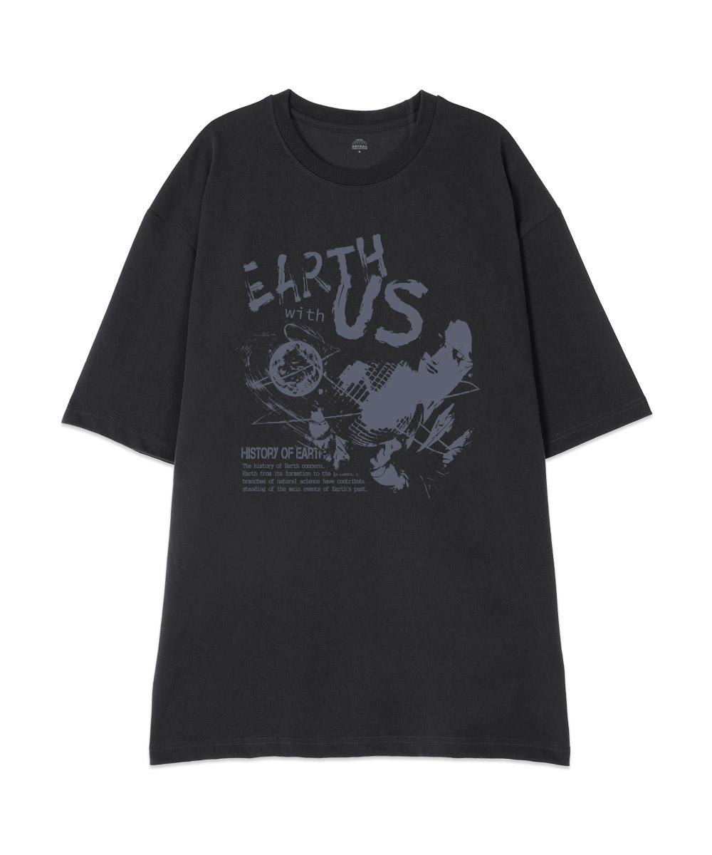 Astral Projection [Oversized] Earth With Earth 13-Count Cotton Round Neck Short Sleeve T-Shirt_Charcoal L