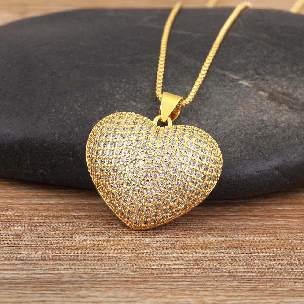 Nidin New Arrival Romantic Heart Shape Elegant Aesthetic Pendant Necklace 2 Styles For Female Male Shine Zircon Jewelry Gifts