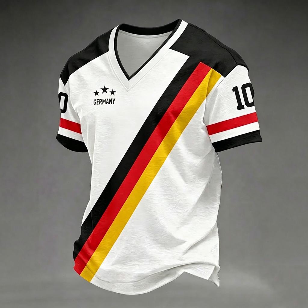Men's V-Neck Soccer Graphic Print Short Sleeve T-Shirt, Summer Casual Comfort Casual Top