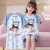 Three-Piece Girls' Pajama Set: Short Sleeve, Long Pants, Lightweight Sleepwear for Kids