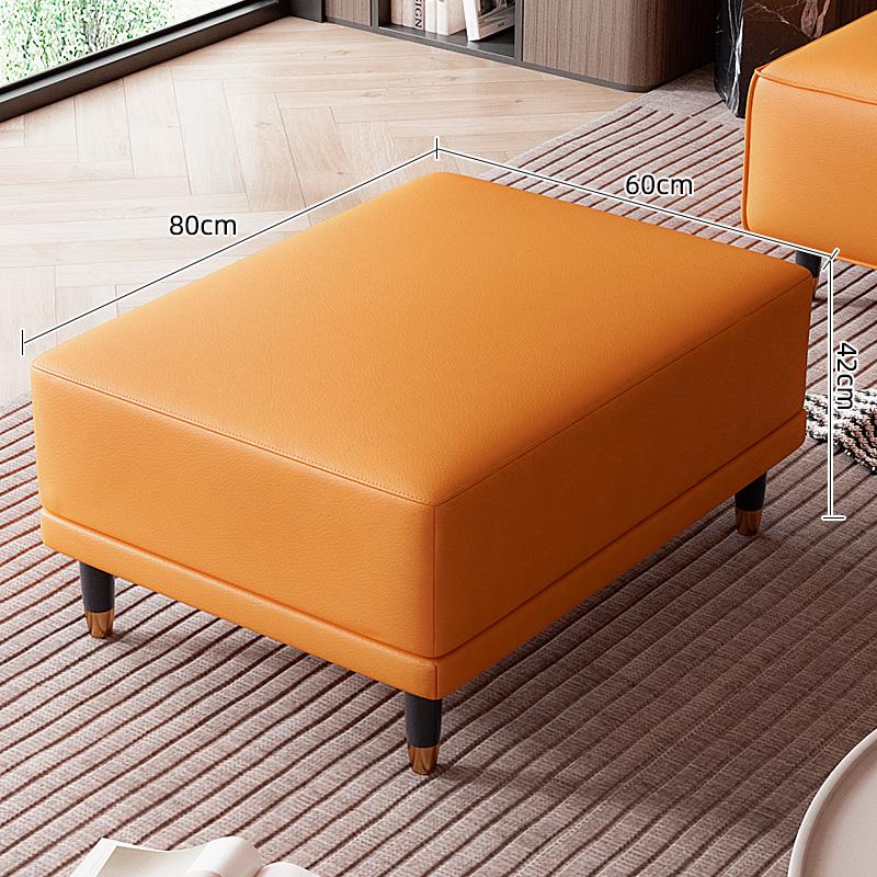 Faux Leather Ottoman Stool with Solid Wood Base, Modern Footrest for Living Room, Adjustable Padded Step Stool Shoe Bench