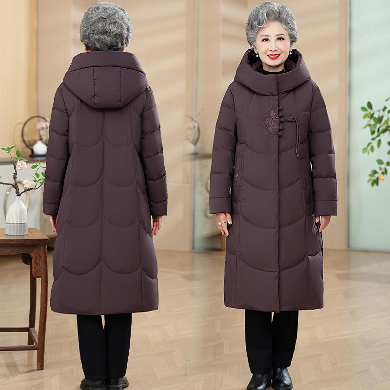 

Women s Retro Chinese Style Hooded Down Jacket - Embroidered, Warm, for Middle-aged & Elderly 5XL (150-165 lbs) фиолетовый