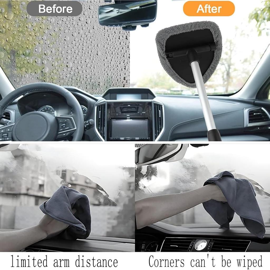 Windshield Cleaning Tool Windshield Cleaning Wand Auto Window Cleaner,4 Pieces Reusable Cloth Pads for Car Interior, Dirty Car Washing Brushes