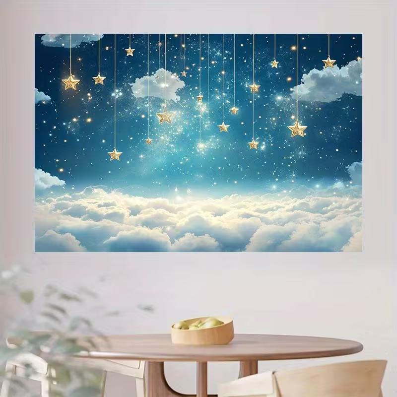 2D Starry Sky Cloud Backdrop Boy Birthday Party Photo Studio Background