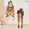 Women Plus Size Bear Pumpkin Printed Hooded Long Sleeve High Low Top Fitted Pants Two Piece Set