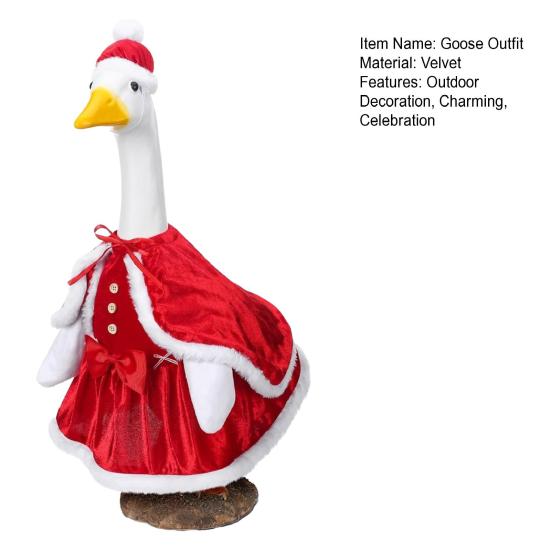 Christmas Mrs. Claus Goose Outfit for 23" High Cement/Plastic Goose Statue Red Velvet Dress Clothes with Cloak for Outdoor Garden Yard Lawn