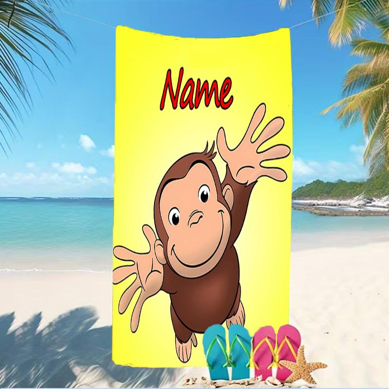Customizable personalized beach towels Curious George themed designs.Suitable for the beach, yoga, sports;ideal as beach accessories