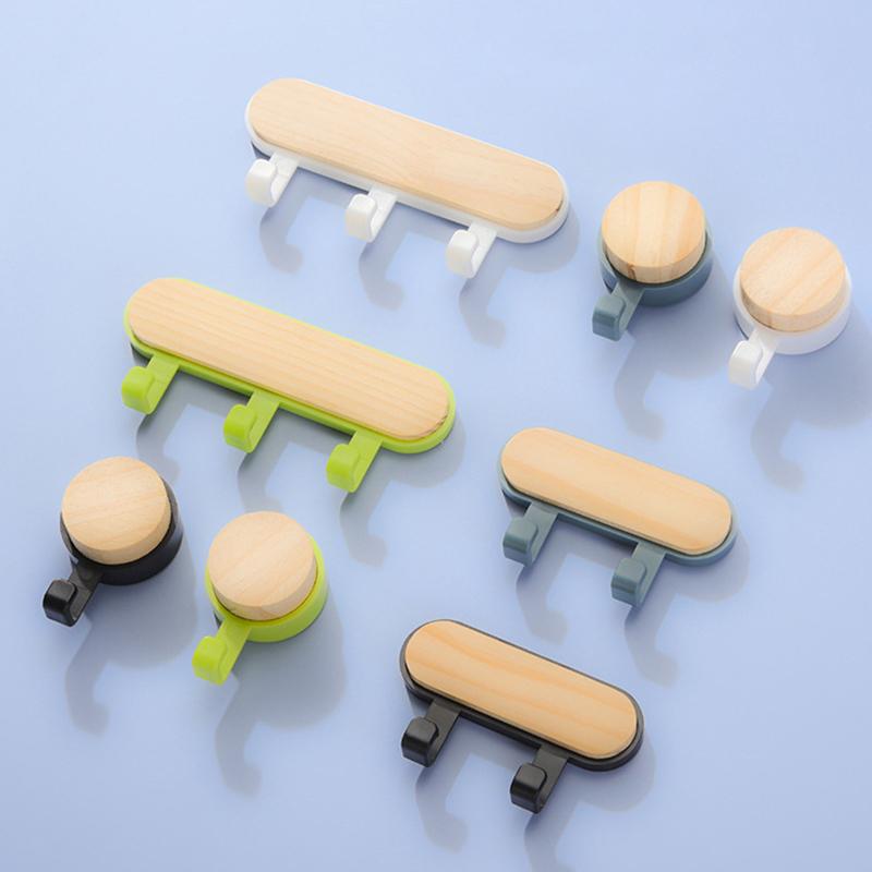 1Pc Self Adhesive Door Wall Hangers Hooks Abs Wood Hat Racks Key Hanger Kitchen Bathroom Home Wall Organizer Ornaments