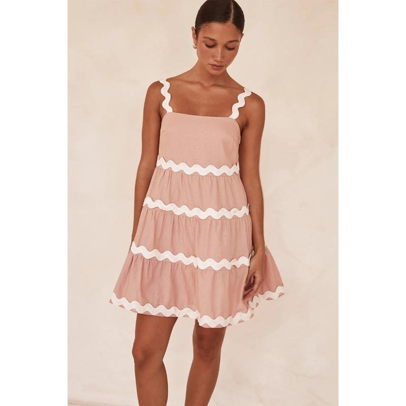 

Женское весенне-летнее свободное милое свежее кружевное пэчворк короткое платье XL розовый