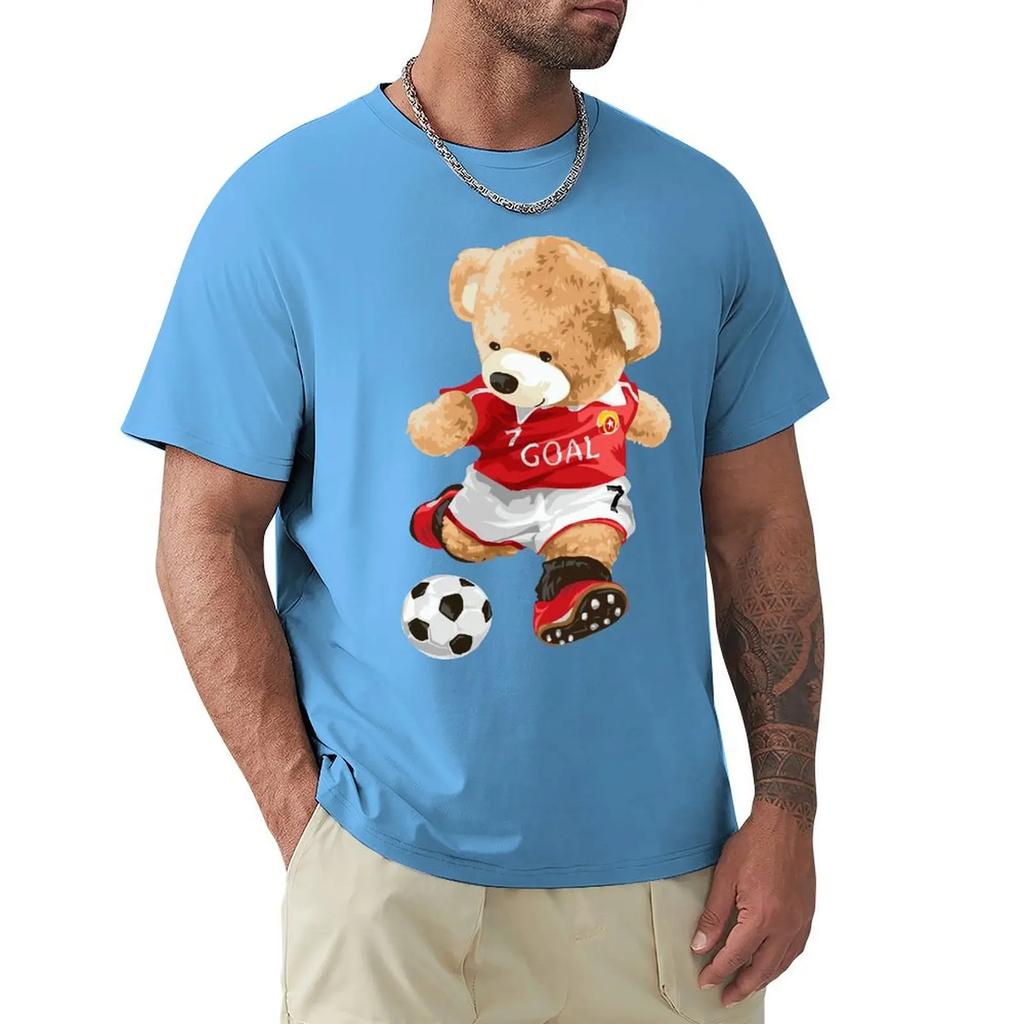 Cute Teddy Bear Playing Soccer T Shirt Harajuku Short Sleeve T-shirt 100% Cotton Graphics Tshirt Tops
