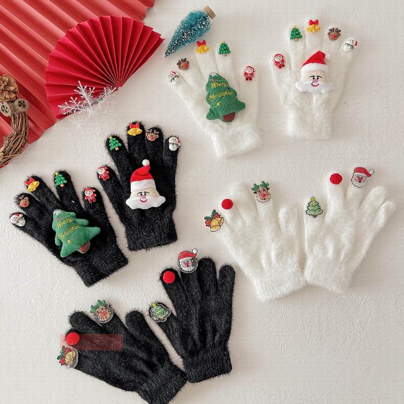 2025 Christmas Cartoon Plush Gloves Thicken Warm Snowman Xmas Tree Elk Winter Outdoor Elastic Five Finger Men Women Gloves
