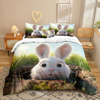 Bunny Series 3D Digital Printing Three-Piece Bedding Kit Bed Sheet Quilt Cover