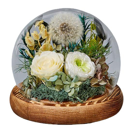 Eternal Dandelion Flower Glass Cover Wooden Base Dandelion Preserved Real Infinity Glass Dome Wife Girlfriend Wife Valentine Day Gift