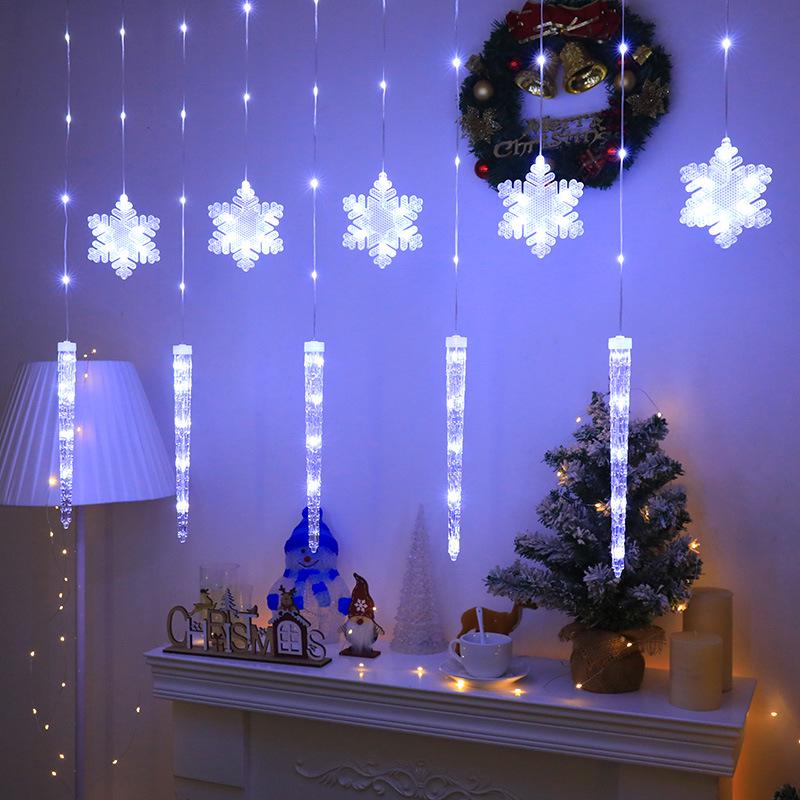 Cross-Border Icicle & Snowflake Christmas String Lights: Outdoor Decoration with Leather Wire Curtain Lights