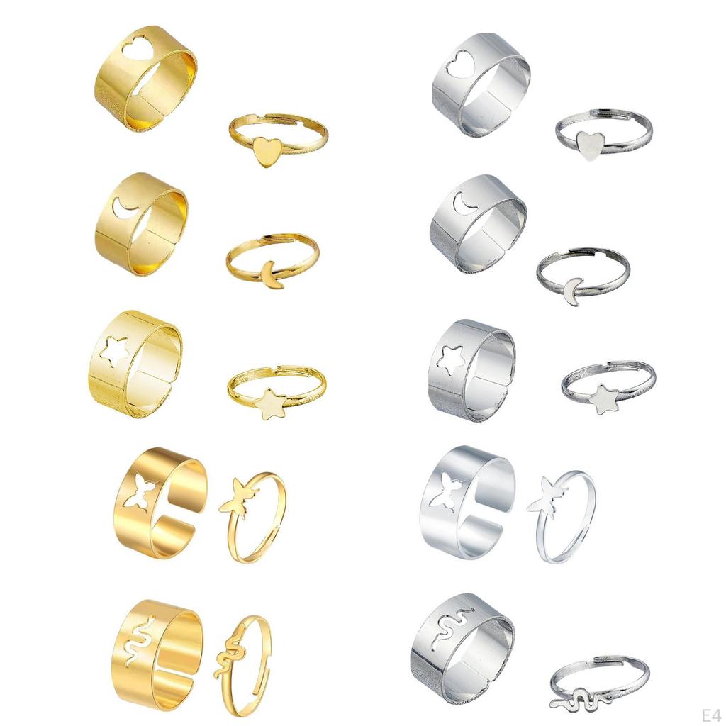 Fashion Hollow Matching Rings Set for Teen Girls Mens Engagement Adjustable Open Punk Jewelry
