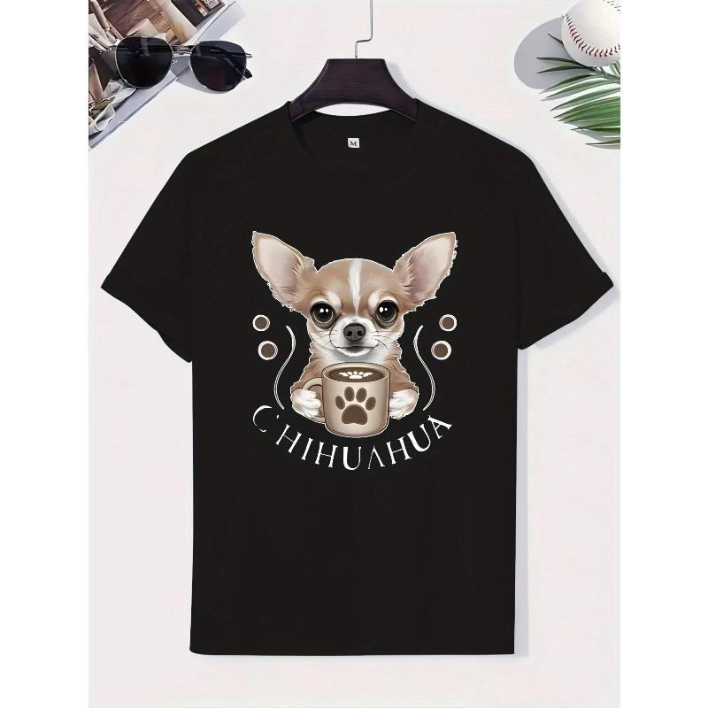 Men's Short-Sleeve T-Shirt with Chihuahua Print Logo - Casual Round Neck Summer Tee, Regular Fit Casual Wear for Men, Everyday Essential Top