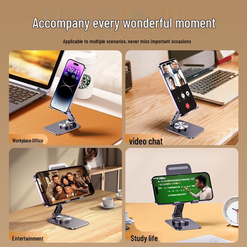 Rotatable Metal Phone & iPad Holder for Desktop - Portable, Folding, and Perfect for Live Videos