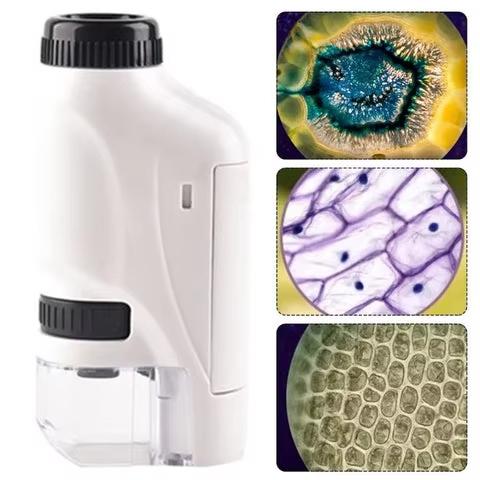 Mini Pocket Lab Handheld Microscope Kit Adjustable Zoom 60-120X Led Light Kids Optical Biological Science Tool Portable Stem Toy