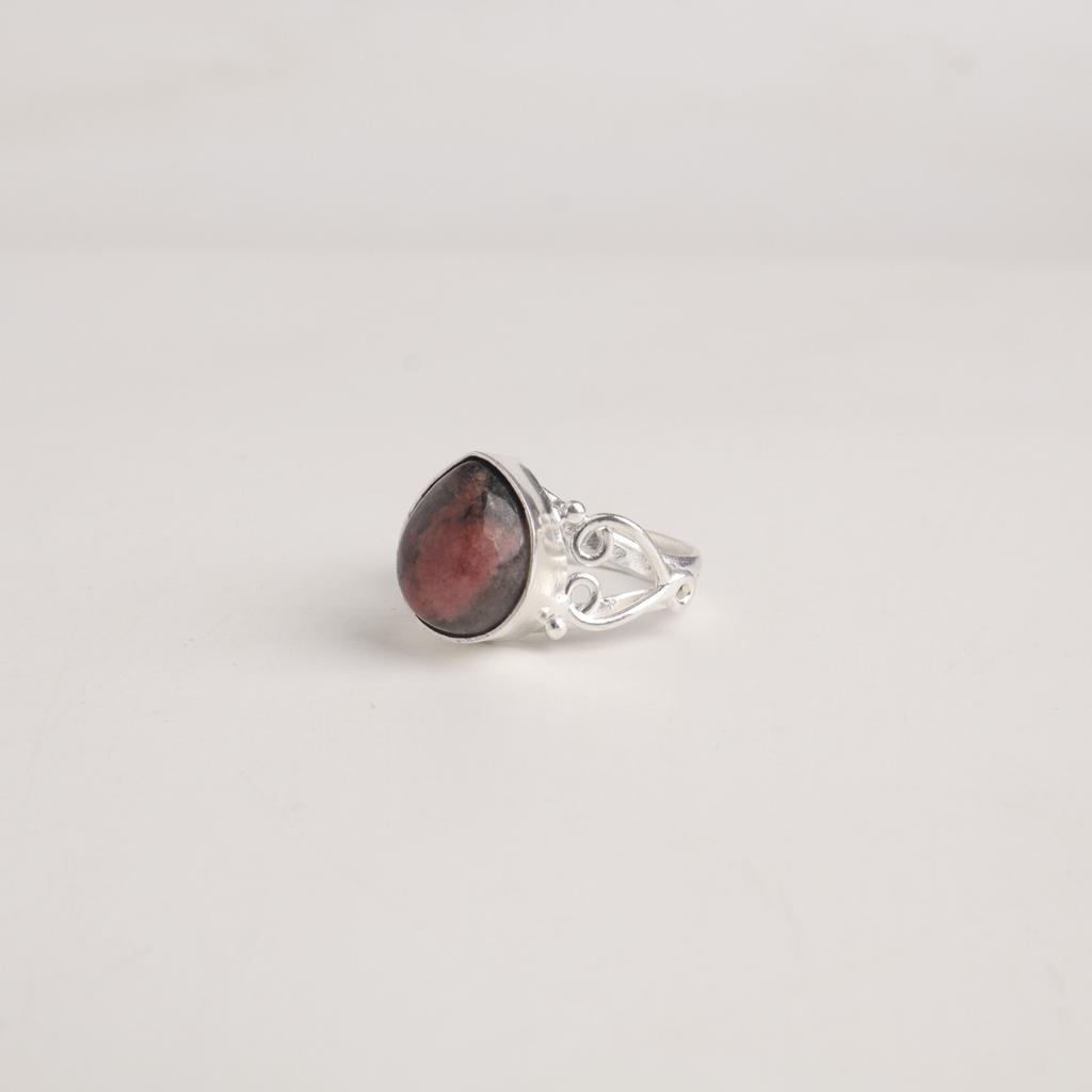 Natural Black Rhodonite Gemstone 925 Sterling Silver Jewelry Partywear Red Ring RR-46-25
