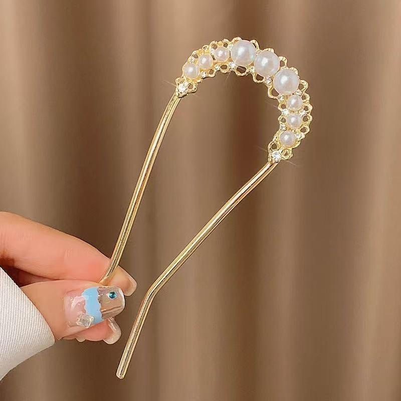 Agrafă de păr elegantă în formă de U cu magnolie: Coc high-end în stil chinezesc, accesoriu de păr pentru qipao.