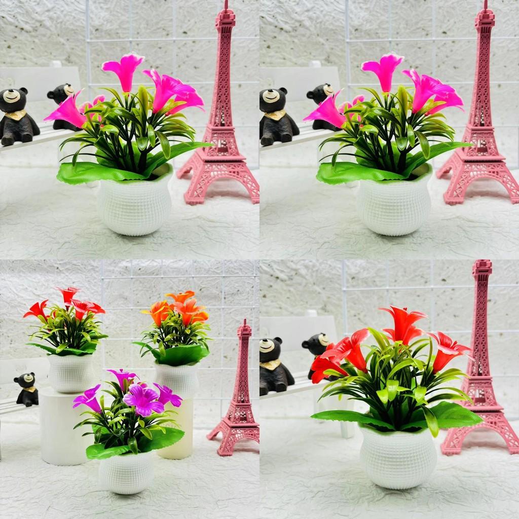 Artificial Lily Plant With Plastic Construction For Office Desk Decor And Home Interior