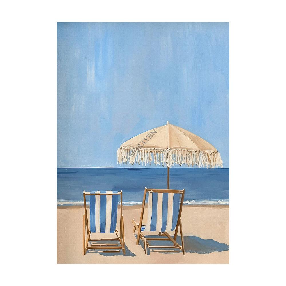Blue Coastal Beach Seashell Sailboat Posters Prints Canvas Painting Wall Art Pictures Living Room Home Decor Cuadros